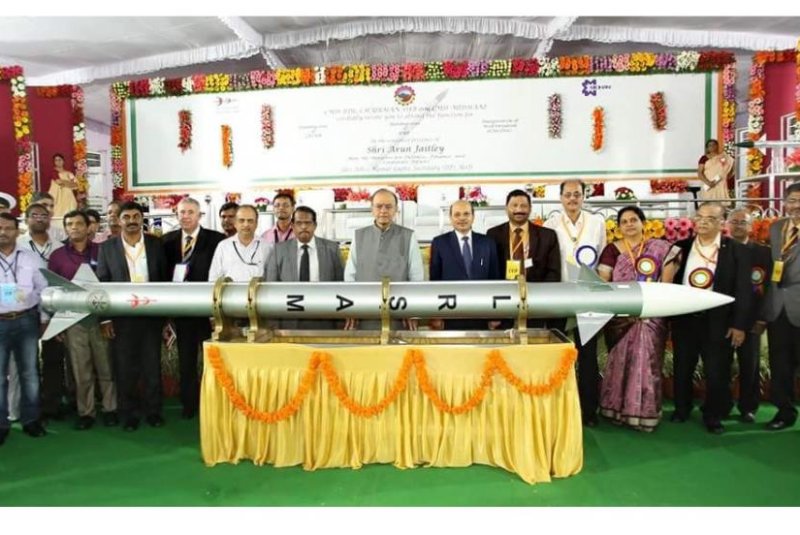 Indian and Israeli officials and company representatives at the presentation ceremony for the first Indian-produced IAI LRSAM missile. Photo by IAI