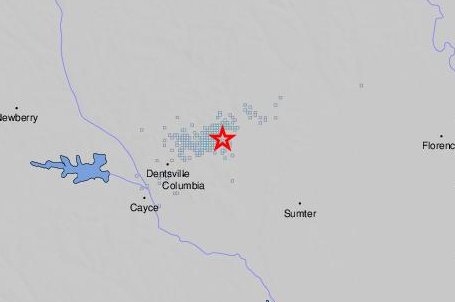 Several other minor earthquakes occurred in the same area of South Carolina this week. Photo courtesy U.S. Geological Survey<br>
