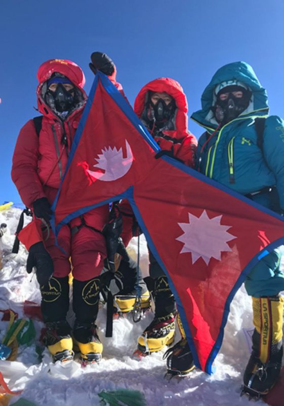 Dawa Futi Sherpa, Tshering Namgya Sherpa and Nima Jangmu Sherpa earned the Guinness World Record for most sisters to climb Everest together. Photo courtesy of Guinness World Records