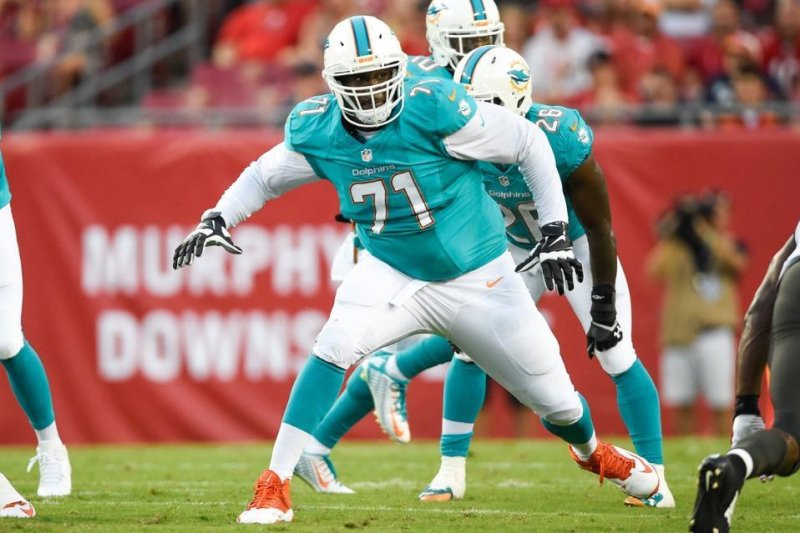 Jacksonville's Branden Albert, acquired from the Dolphins in a trade, is holding out from camp looking for a new deal. Photo courtesy Jaguars.com.