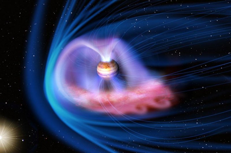 A rendering depicts Jupiter's intense X-ray aurora. Photo by UCL