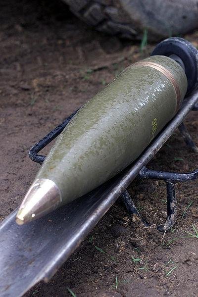 A 155mm artillery shell. Photo by USMC LCpl Nathan Heusdens/Department of Defense