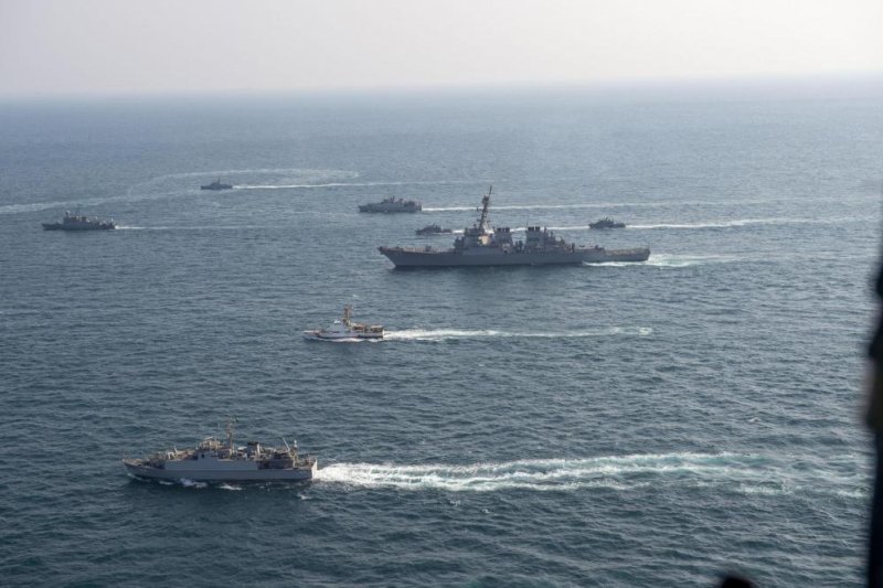 Royal Saudi Naval Force and U.S. Navy ships sail in formation during exercise Nautical Defender 21 in the Arabian Gulf, on Jan. 24. Photo by Aja Bleu Jackson/U.S. Navy
