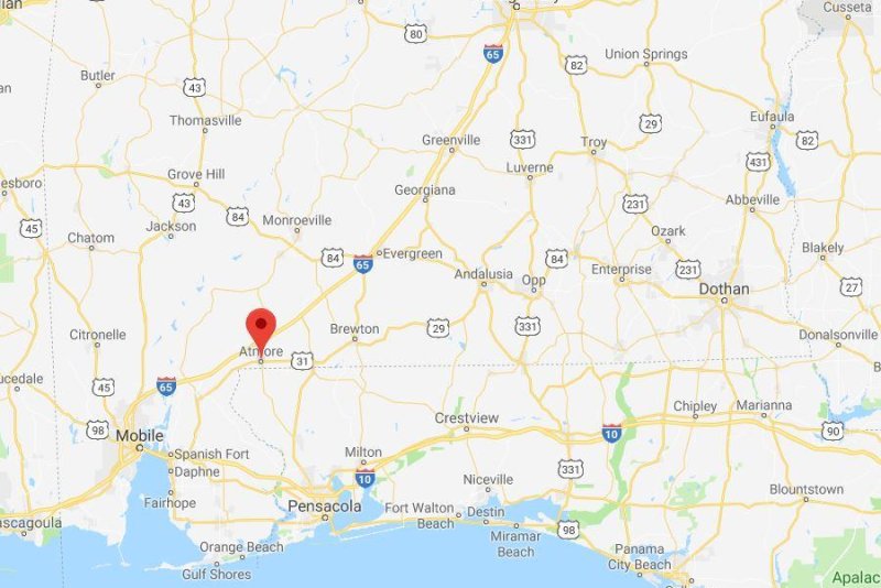 In a shooting at a high school graduation party in Atmore, Ala., one person died and eight others were wounded. Google Maps screenshot