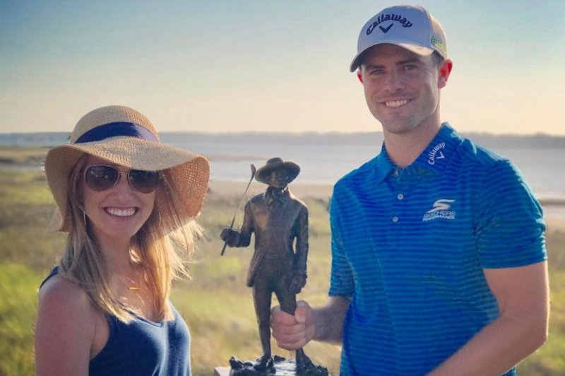 Wesley Bryan stands with wife Elizabeth after winning the 2017 RBC Heritage tournament Sunday at Harbour Town Golf Links in Hilton Head Island, S.C. Photo courtesy of Wesley Bryan/Instagram