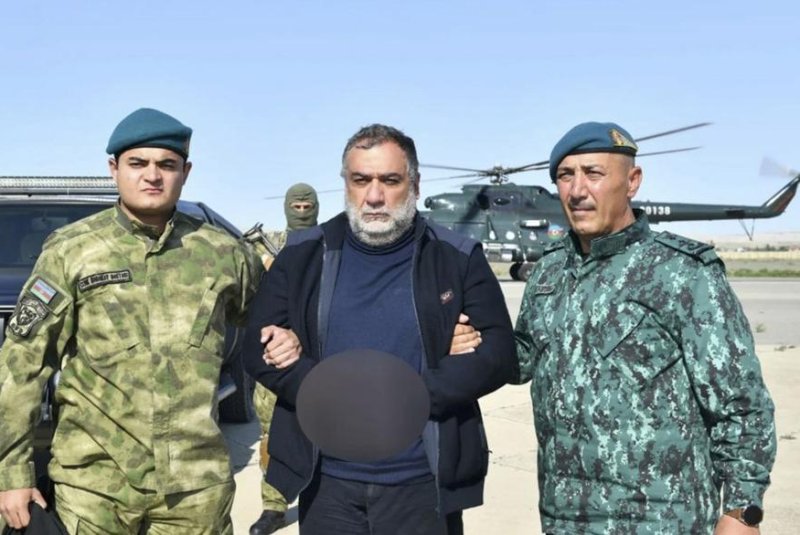 Ruben Vardanyan, a former head of Nagorno-Karabakh, is detained by Azerbaijani border guards, Azerbaijan, on Wednesday. Photo by Azerbaijan State Border Service/EPA-EFE