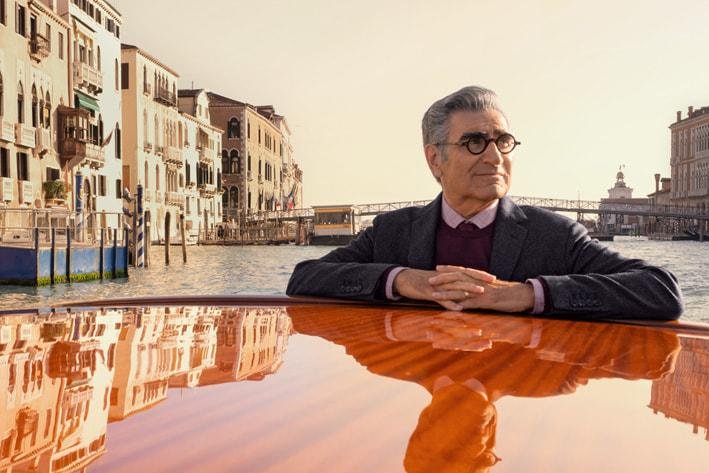 Eugene Levy visits Venice in an episode of "The Reluctant Traveler," premiering Friday. Photo courtesy of Apple TV+
