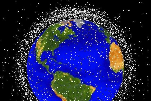 A NASA image of space debris orbiting the Earth.