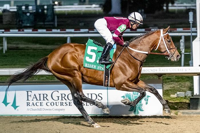 Epicenter jumps to top of Kentucky Derby leaderboard with a victory in the Risen Star Stakes. Hodges photo, courtesy of Fair Grounds