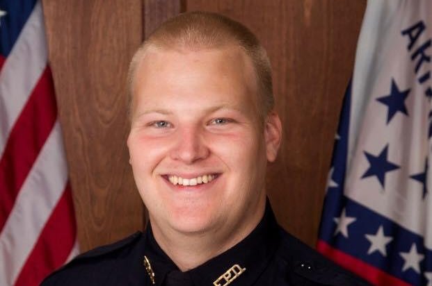 Fayettesville police Officer Stephen Carr, 27, was alone in the parking lot waiting for his partner Saturday night when a man approached and shot him. Photo courtesy Fayetteville Police Department