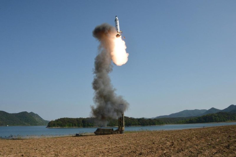 North Korea stated it successfully launched a solid-fuel missile, the Pukguksong-2, on Sunday. Photo by KCNA