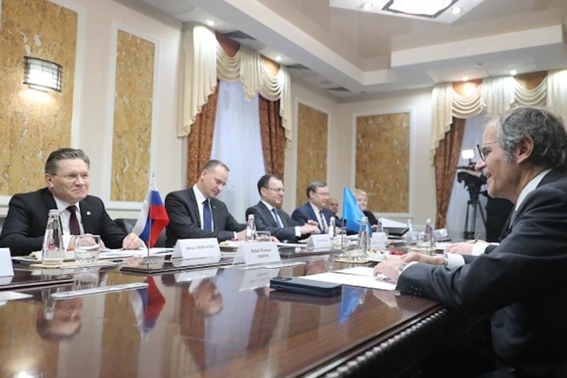International Atomic Energy Agency Director General Rafael Mariano Grossi met Russian officials in Moscow on Thursday to discuss the situation at the Zaphirzhizia nuclear power plant. Photo courtesy Rosatom