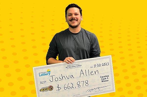 Joshua Allen of Raleigh won $662,878 from a Cash 5 lottery ticket. Photo courtesy of North Carolina Education Lottery