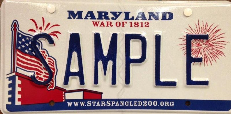 A URL on Maryland license plates commemorating the War of 1912, which were issued between 2012 and 2016, now leads to a gambling website based in the Philippines. Photo courtesy of the Maryland Motor Vehicle Administration