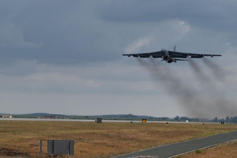 A B-52H Stratofortress leaves Moron Air Field, Spain, on Thursday, on its way to Barkdale Air Force Base, La., after passing over the Arctic and Pacific Oceans. Photo by Senior Airman Daniel Hernandez/U.S. Air Force