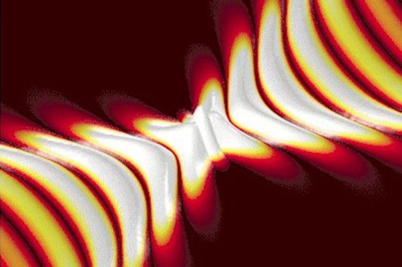 Normally, light propagates in outward in circular, convex waves. The meta material designed by scientists in Spain causes the light to invert and travel in concave waves. Photo by CIC nanoGUNE