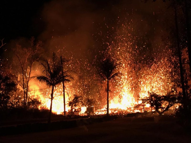 A new fissure opened up and began spewing lava on Hawaii's Big Island early Sunday morning as a result of the Kilauea volcano erupting following increased seismic activity in the area. Photo courtesy U.S. Geological Survey