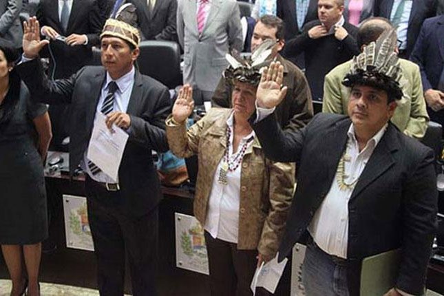 Romel Guzamana, left, Nirma Guarulla, center, and Julio Ygarza, right, resigned from their positions as elected members of Venezuela's unicameral legislature, the National Assembly, to end a political standoff between the opposition and President Nicolas Maduro's regime. Photo courtesy of the National Assembly.