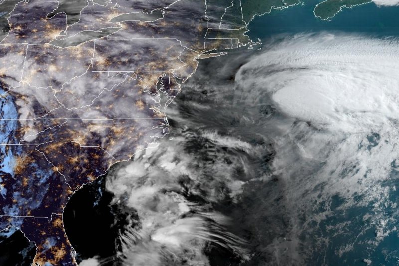 Tropical Storm Arthur is seen moving away from the U.S. East Coast early Tuesday after it flirted with North Carolina's Outer Banks and brought heavy rain and strong winds. Image courtesy of NOAA