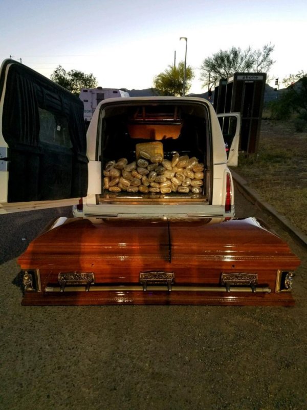 Border Patrol agents in Arizona searched a hearse north of Tombstone and discovered it was carrying a casket filled with 67 pounds of marijuana. Photo by CBPArizona/Twitter