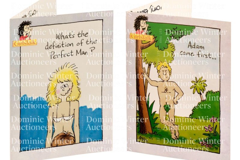 Greeting cards featuring adult-themed jokes sent by Princess Diana to Constantine II, the last king of Greece, sold for about $8,677 dollars at an auction Wednesday. Photo courtesy of Dominic Winter Auctioneers
