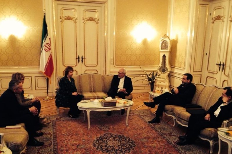 European Union foreign policy chief Catherine Ashton met with Iranian Foreign Minister Javad Zarif in Vienna, Austria on Oct. 14, 2014. (Twitter/European Union)