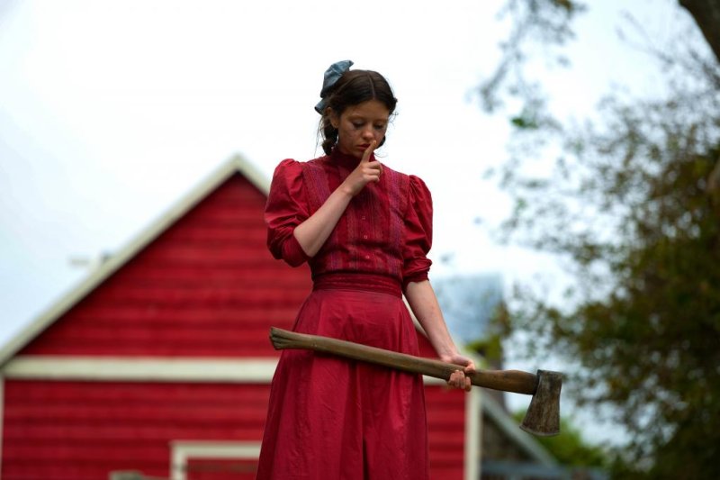 Pearl (Mia Goth) uses the axe for chopping more than just wood. Photo courtesy of A24