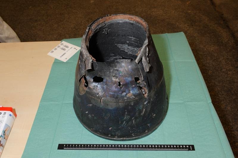 The Joint investigative Team probing the 2015 crash of Malaysia Airlines Flight 17 released a photograph of part of a Buk missile's exhaust system, found at the crash site. Photo courtesy of the Joint investigative Team