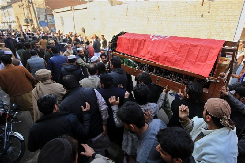 Funerals were held in Pakistan as authorities halted search efforts after at least 100 people were killed in an explosion at a mosque. Photo by Bilawal Arbab/EPA-EFE