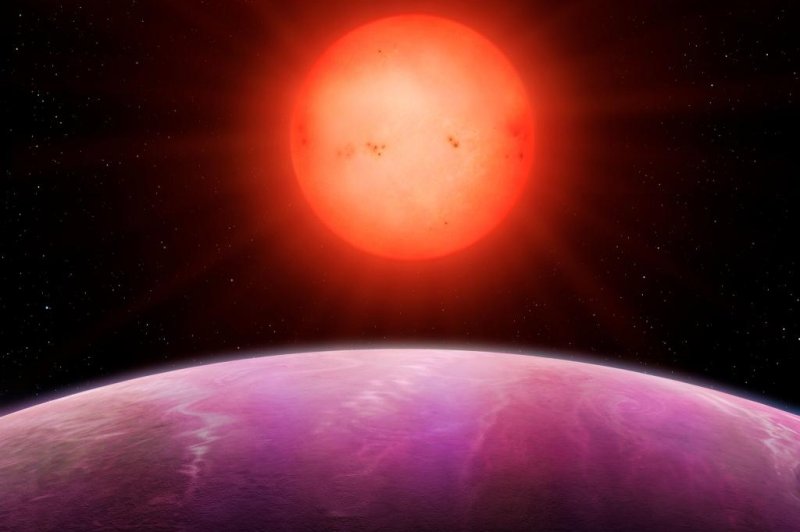 An artistic rendering showcases the host star, red M-dwarf, from the perspective of the gas giant NGTS-1b. Photo by University of Warwick/Mark Garlick