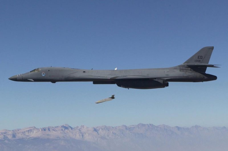 A Long Range Anti Ship Missile is deployed from a B-1B Lancer bomber. U.S. Navy photo