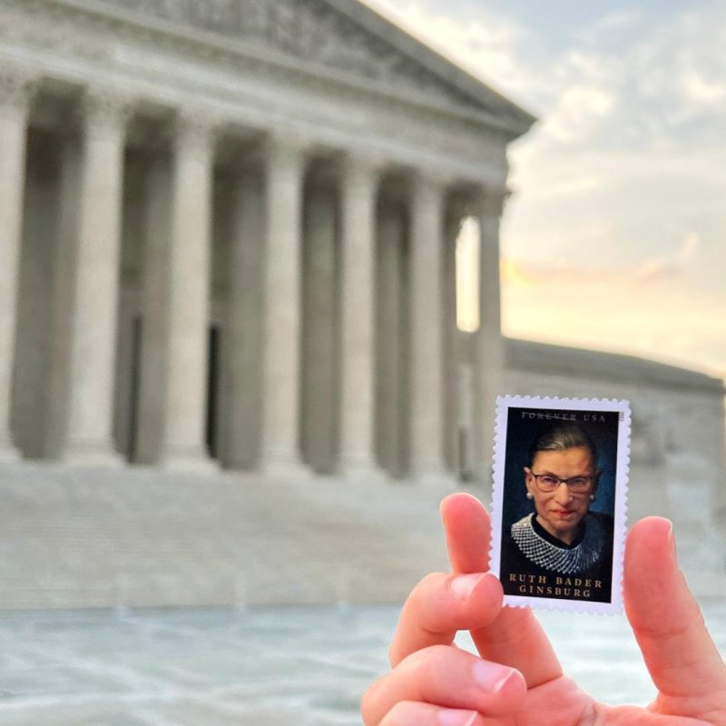 A stamp honoring the late Supreme Court Justice Ruth Bader Ginsburg was unveiled Monday. Photo courtesy of U.S. Postal Service/Facebook