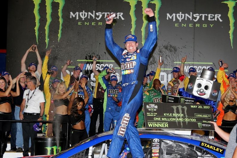 Kyle Busch celebrates winning the Monster Energy All-Star race. Photo courtesy NASCAR/Twitter