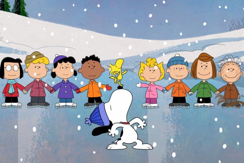 Snoopy and the "Peanuts" gang skate on the ice in new animation from "Who Are You, Charlie Brown?" Photo courtesy of Apple