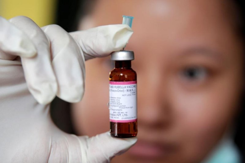 A nurse displays a measles vaccination. The Centers for Disease Control and Prevention said on Monday that the number of reported measles cases in the United States increased by over 100 since last week, to 465. Photo by Francis R. Malarig/EPA-EFE