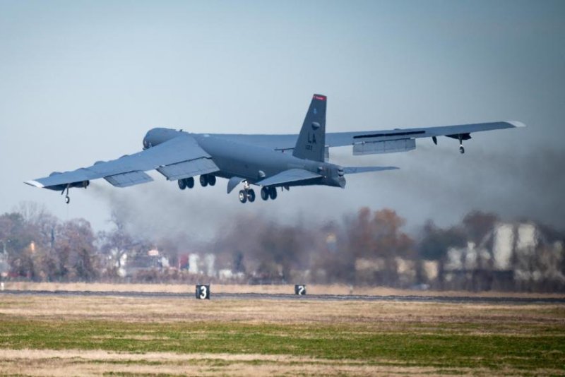 A B-52H Stratofortress departs for a long-range training mission at Barksdale Air Force Base, La., Wednesday. Photo by Lillian Miller/U.S. Air Force