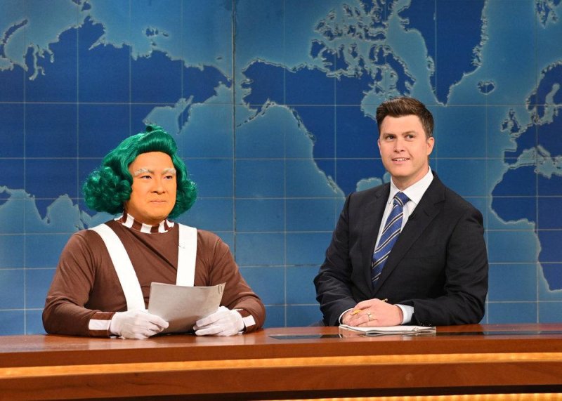 Bowen Yang (L) and Colin Jost in a segment from this weekend's edition of "Saturday Night Live." Photo courtesy of NBC
