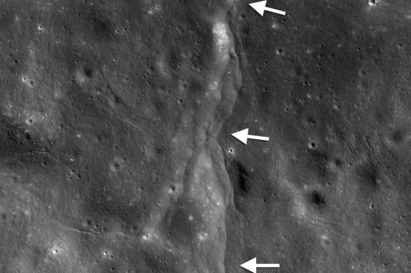 Thousands of images of the moon's lobate thrust fault scarps, captured by the Lunar Reconnaissance Orbiter Camera (LROC), helped reveal the patterned direction of the fractures. Photo by NASA/LRO