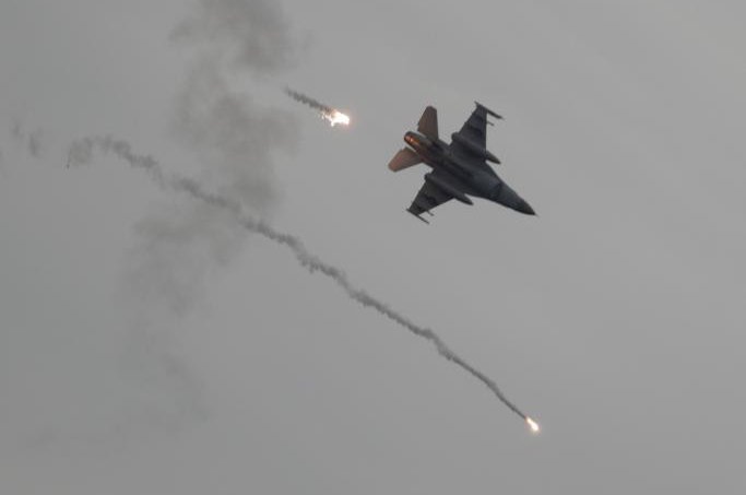 A Taiwanese IDF fighter jet fires during a naval drill in May 2019. Taiwan restarted exercises on Monday. File Photo by Ritchie B. Tongo/EPA-EFE