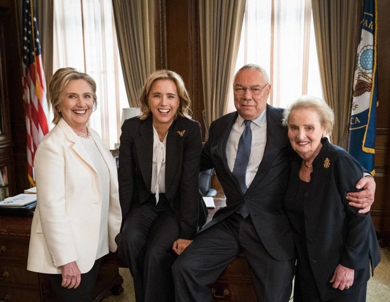 Hillary Clinton, Tea Leoni, Colin Powell and Madeline Albright have taped an episode of "Madam Secretary." Photo courtesy of CBS