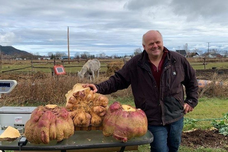 Damien Allard of Carleton-sur-Mer, Quebec, broke a Guinness World Record with his 63.9-pound turnip. Photo courtesy of Guinness World Records