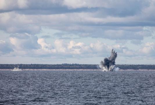 Standing NATO Mine Countermeasures Group 1, with the navies of five Baltic countries, found and neutralized 32 vintage mines in Latvia's Irbe Strait last week. Photo courtesy of NATO