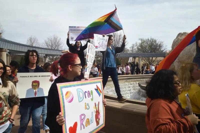 West Texas A&amp;M University students gathered to protest against the university president’s decision to cancel a student-organized drag performance on March 23, 2023. Photo by David Bowser/The Texas Tribune