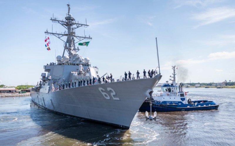 The destroyer USS Fitzgerald left Pascagoula, Miss., on Monday after two years of repair work following a 2017 collision. Photo by Derek Fountain/Huntington Ingalls Industries/U.S. Navy