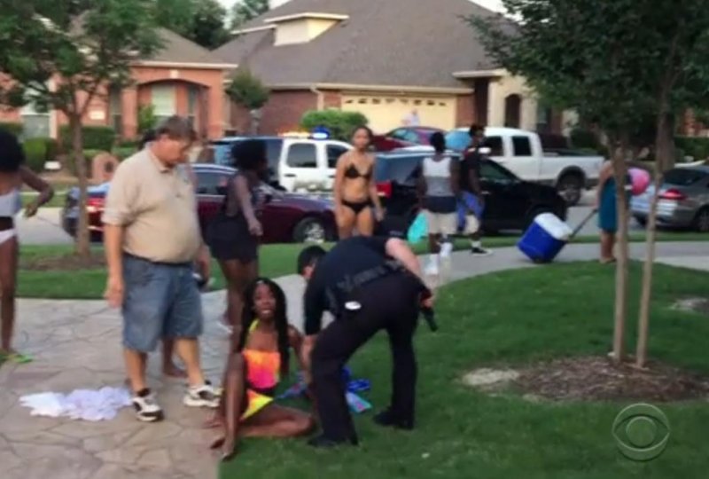 A McKinney, Texas, grand jury decided not to indict a police officer who pulled a weapon on a teen to break up a pool party. Screenshot courtesy of CBS