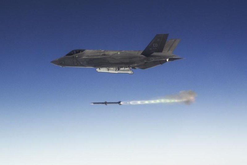 An Edwards AFB F-35A Lightning II fires an AIM-120 Advanced Medium-Range Air-to-Air Missile as part of Weapons Delivery Accuracy testing. Photo by Chad Bellay/Lockheed Martin