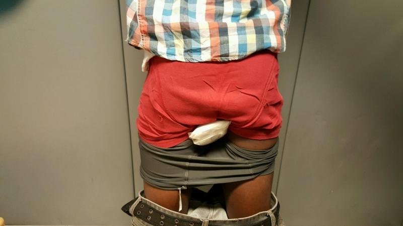 U.S. Customs and Border Protection officers in New York discovered a pound of cocaine hidden in the groin area of Romario Lewis' underwear after he arrived in the United States from Jamaica. Photo courtesy U.S. Customs and Border Protection