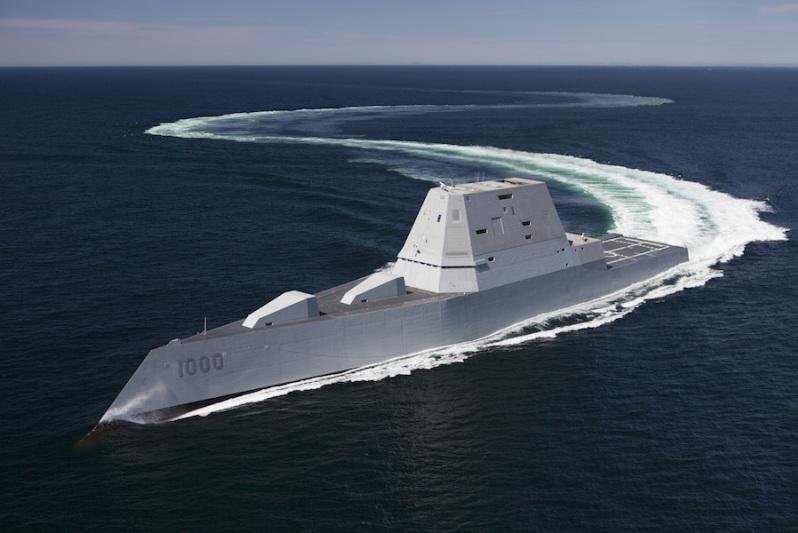 U.S. Navy accepts delivery of the future USS Zumwalt guided-missile destroyer, pictured in the Atlantic Ocean during acceptance trials April 21, 2016. U.S. Navy photo