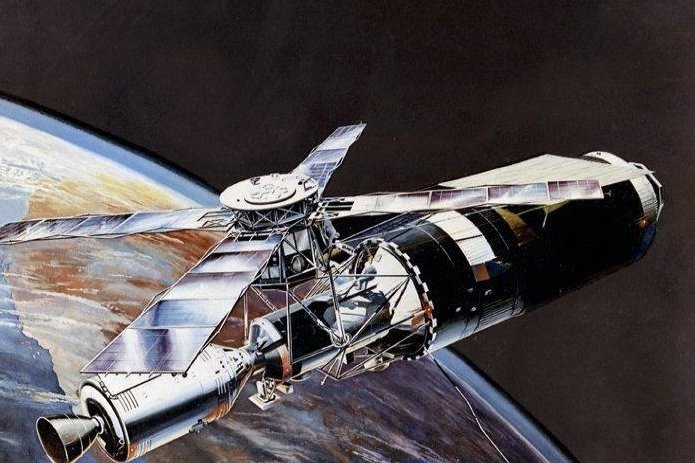 This is an artist's rendering of Skylab in 1973. Image courtesy of NASA/Marshall Space Flight Center
