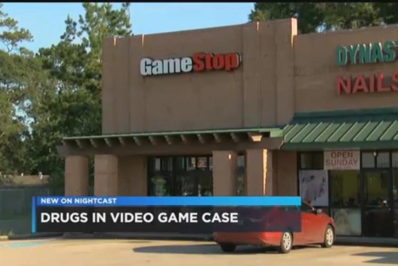 An 11-year-old boy purchased a video game at this Lake Charles, La., GameStop store and discovered a baggie of meth inside the case. Screenshot: KPLC-TV